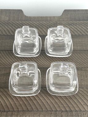 Vintage Square Glass Covered Butter Dish Or Spice Saver - Set of 4